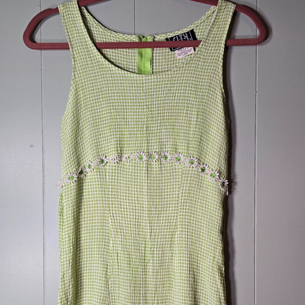 THE VINTAGE Summer Sun Dress Green Gingham Check